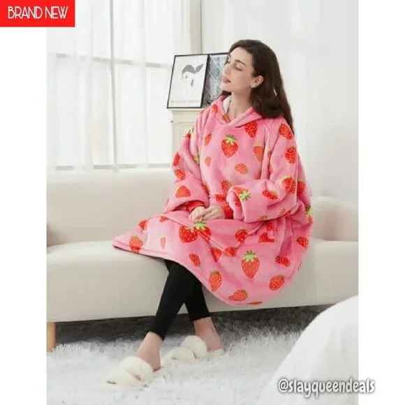Oversized Wearable Blanket Hoodie with Pockets Sherpa Lining One Size